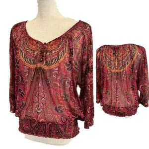 INC INTERNATIONAL Semi-Sheer Paisley Boho Top - SP
